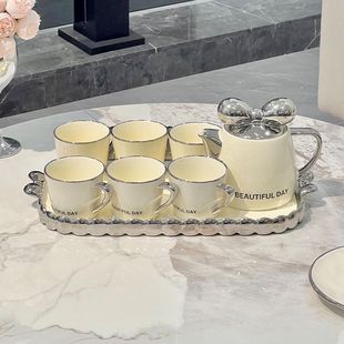 茶具套装 奶油风陶瓷喝水杯子家用茶杯茶具轻奢客厅冷水壶杯具北欧
