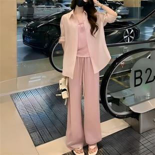 套裝 氣質休閑風通勤寬松洋氣時尚 慵懶風女神粉寶藏三件套時尚