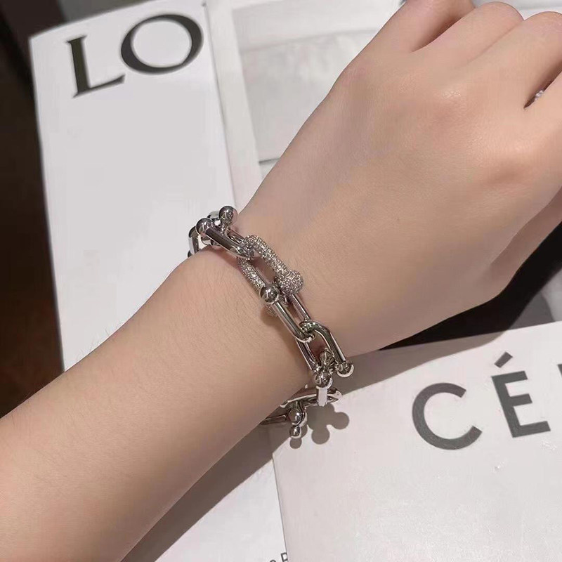 美己t家大号单环镶钻u形链环手链