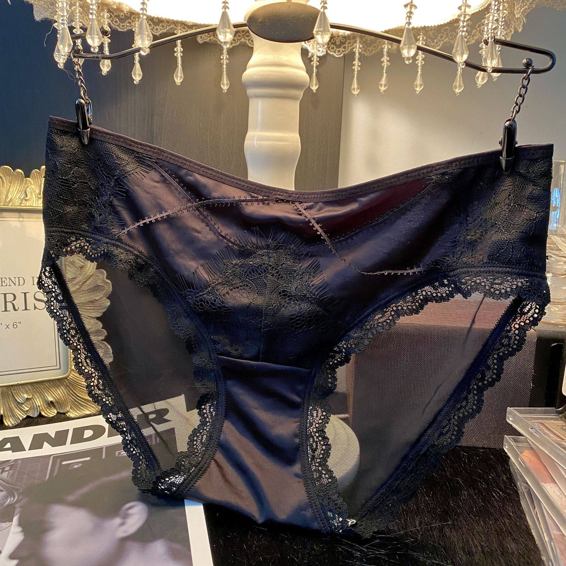 C-9119纯欲半透明网纱三角裤女士性感缎面拼接火辣丝滑蕾丝内裤,女士内衣/男士内衣/家居服,女三角裤,淘宝优惠券,粉丝福利购,淘宝优惠卷