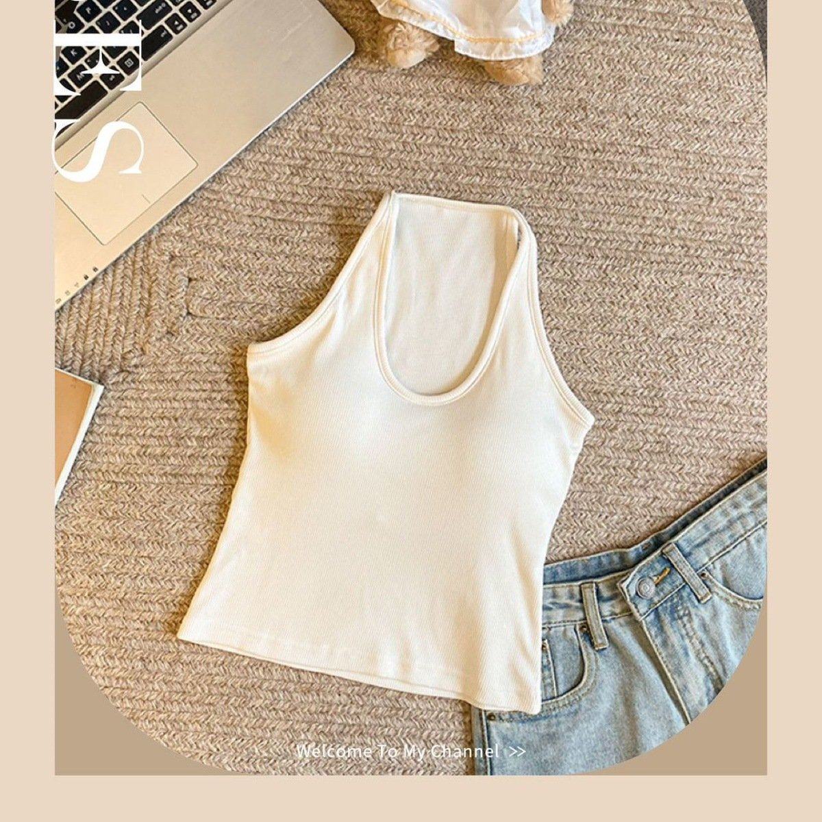 夏季新款挂脖吊带背心带胸垫一体式修身百搭显瘦U领美背上衣女,女装/女士精品,背心吊带,淘宝优惠券,粉丝福利购,淘宝优惠卷