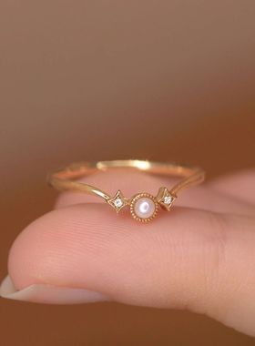 《西柚氧》【白月光】合成珍珠钻石戒指简约日系个性小众