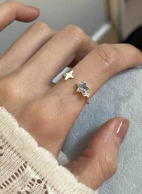 925纯银不规则蓝色星星开口戒指轻奢小众百搭高级感指环简约手饰