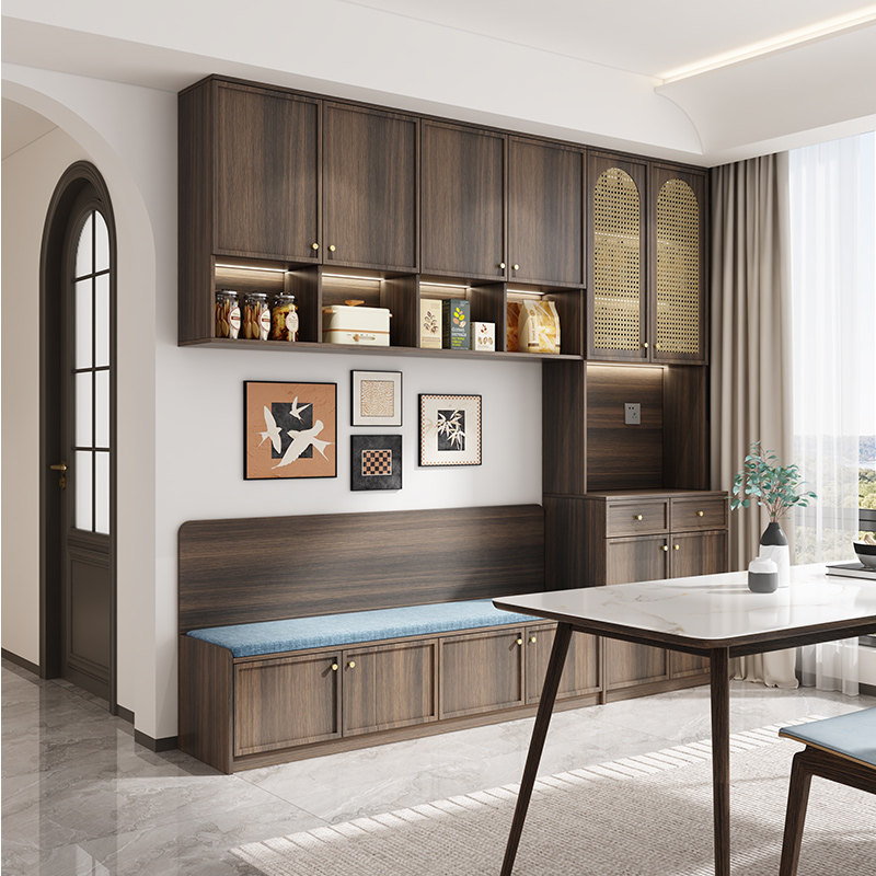定制卡座餐边柜转角鞋柜一体客厅酒柜靠墙中古风家用储物柜小户型