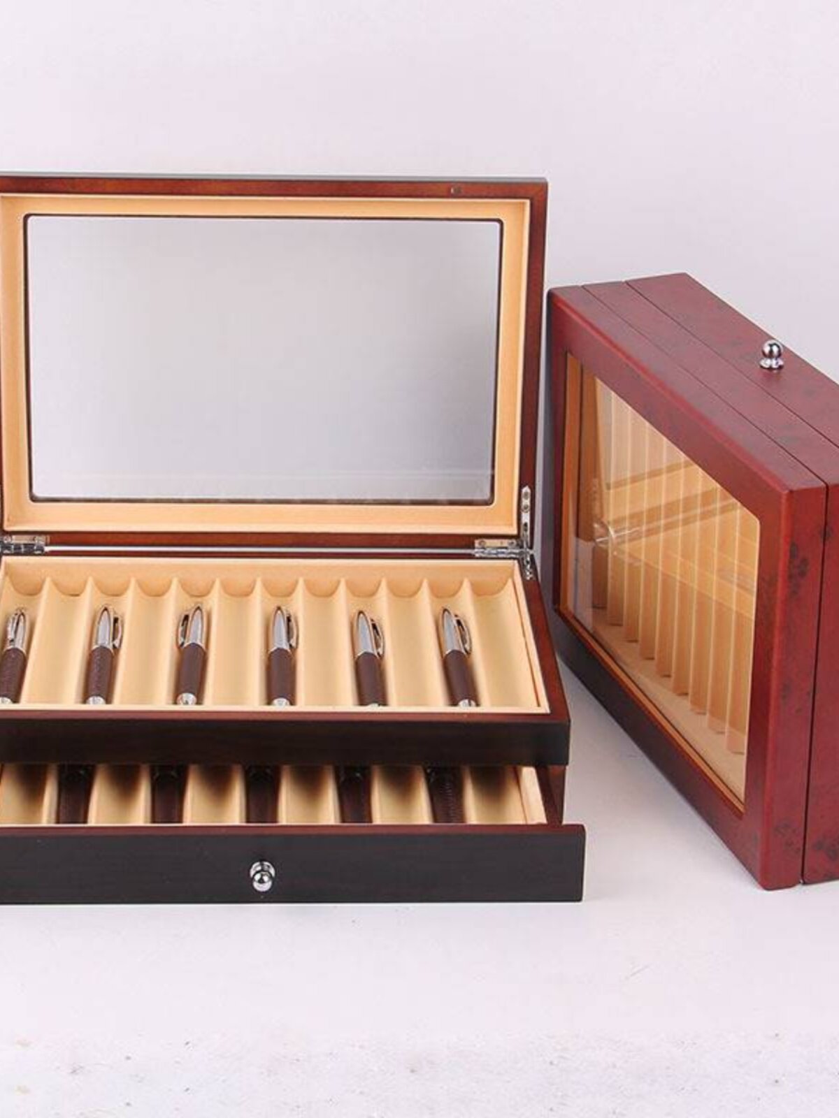 销现货钢笔盒12 23 34支木质钢笔展示盒文具盒烤漆钢笔收纳盒木品