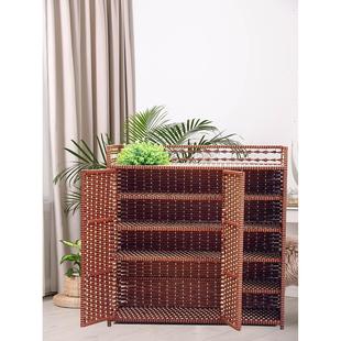 藤编鞋柜实木入口简易鞋柜带柜门阳台鞋架储物柜入口鞋柜