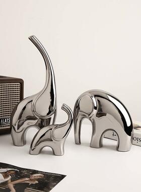 贝汉美现代家居摆设电镀银大象工艺品客厅酒柜电视柜装饰品摆件包