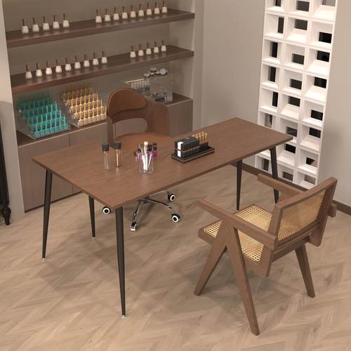 转角美甲桌椅组合套装复古实木美甲台美甲店专用L型拐角美甲桌子