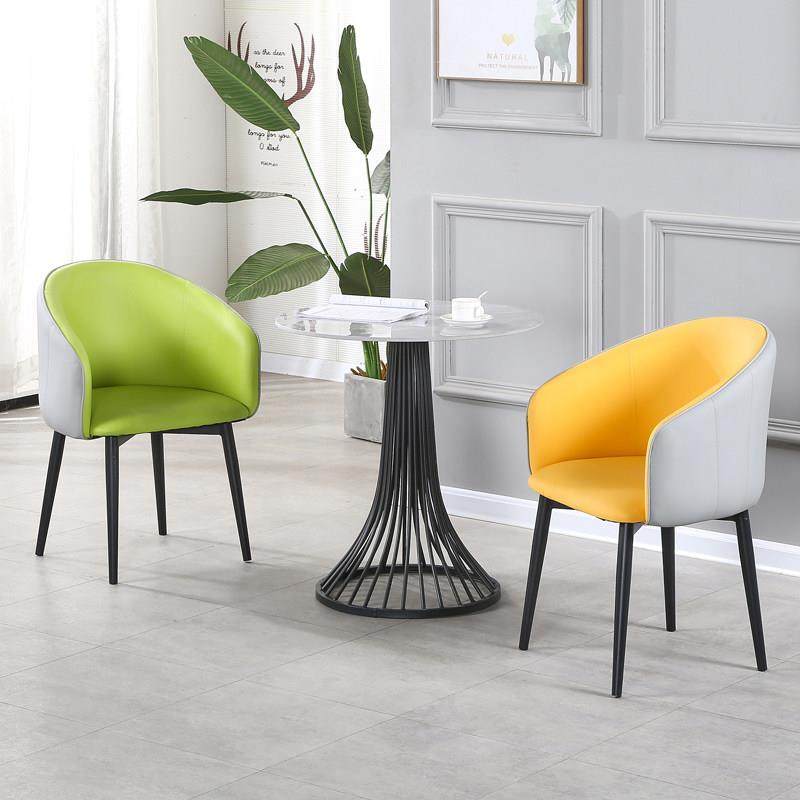 北欧简约现代家用餐椅网红客厅皮革休闲桌椅组合咖啡厅休息接待椅
