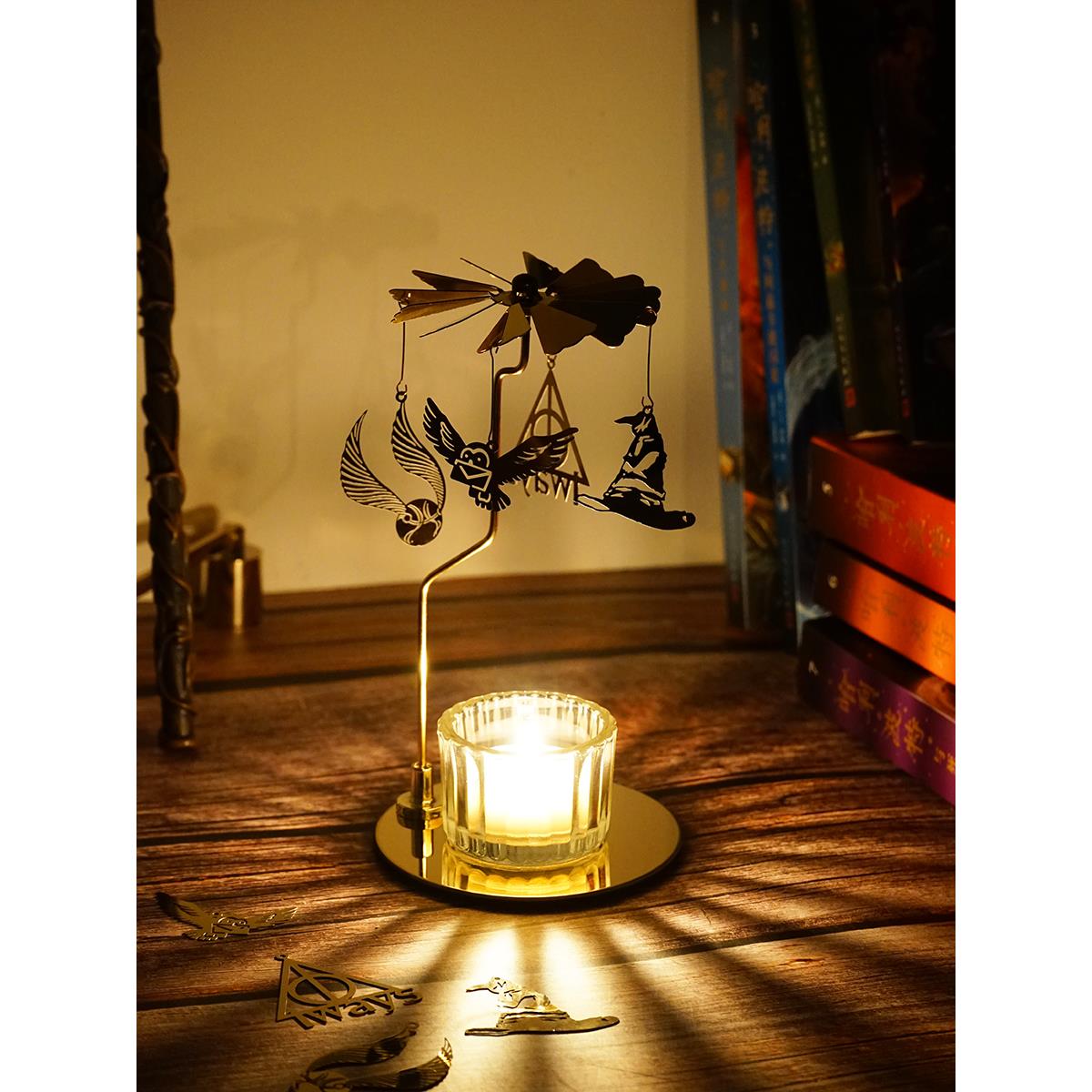 旋转烛台走马灯 热空气动力自动旋转 创意香薰蜡烛杯底座配件摆件