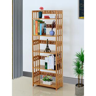 纯竹书架可移动存储架地板站立式学生书桌侧中世纪滑轮书柜桌面家