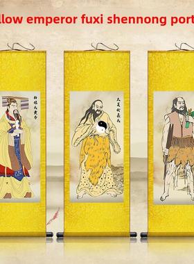 三位皇帝肖像福宣帝黄帝神农炎帝挂画客厅装饰画卷轴绢画人物定制