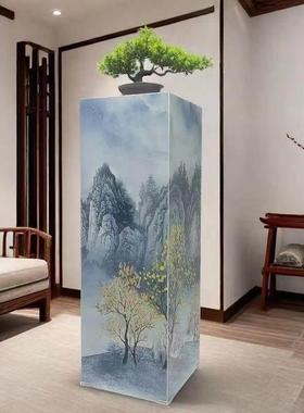 客厅岩板装饰花架展厅玄关酒店会所立柱大理石雕塑摆件底座展示台