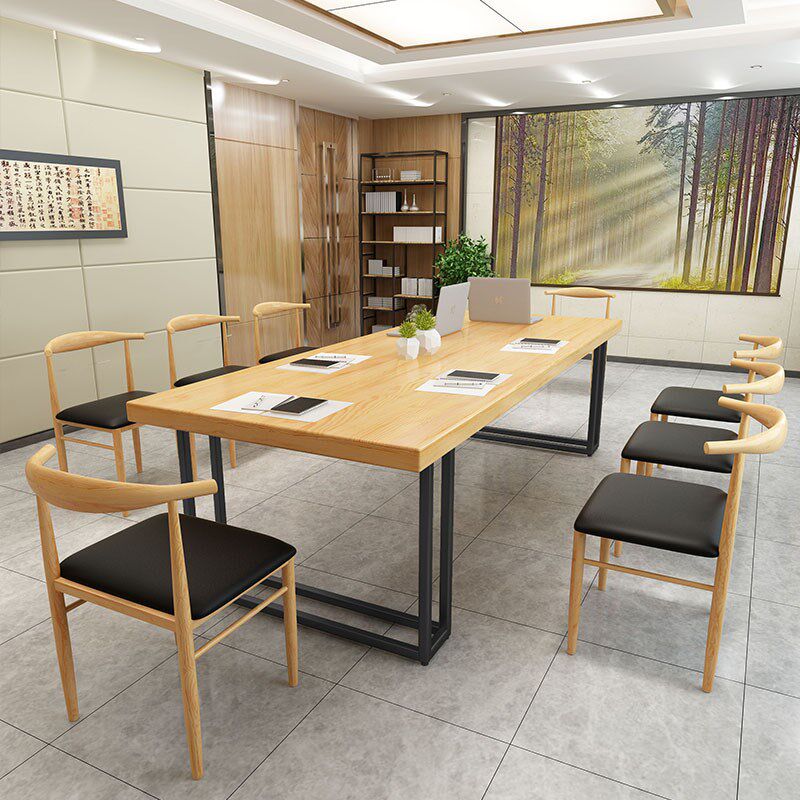 现代铁艺实木办公桌 大型公司职员培训长条桌办公商务洽谈 会议桌