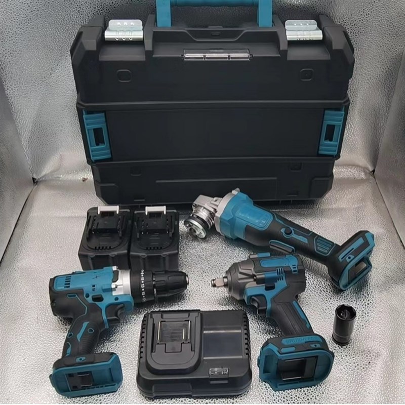 外贸三件套大功率无刷125mm角磨机锂电扳手350nm锂电冲击电钻10mm