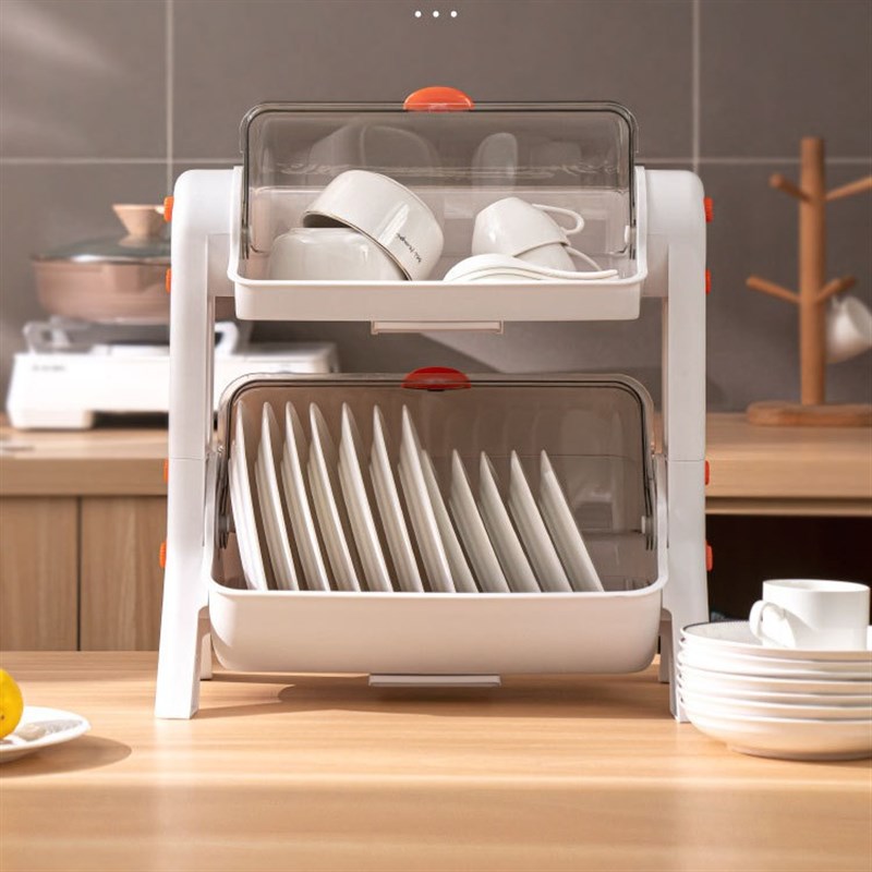 厨房置物架带盖双层沥水碗架碗筷收纳盒装碗碟盘台面碗碟盘收纳盒