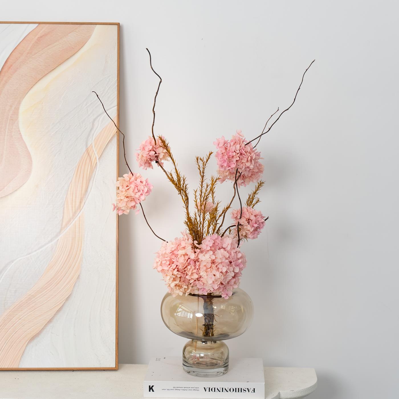 【花开富贵】餐桌桌面长圆形花瓶斗柜岛台客厅干花永生花家居摆件