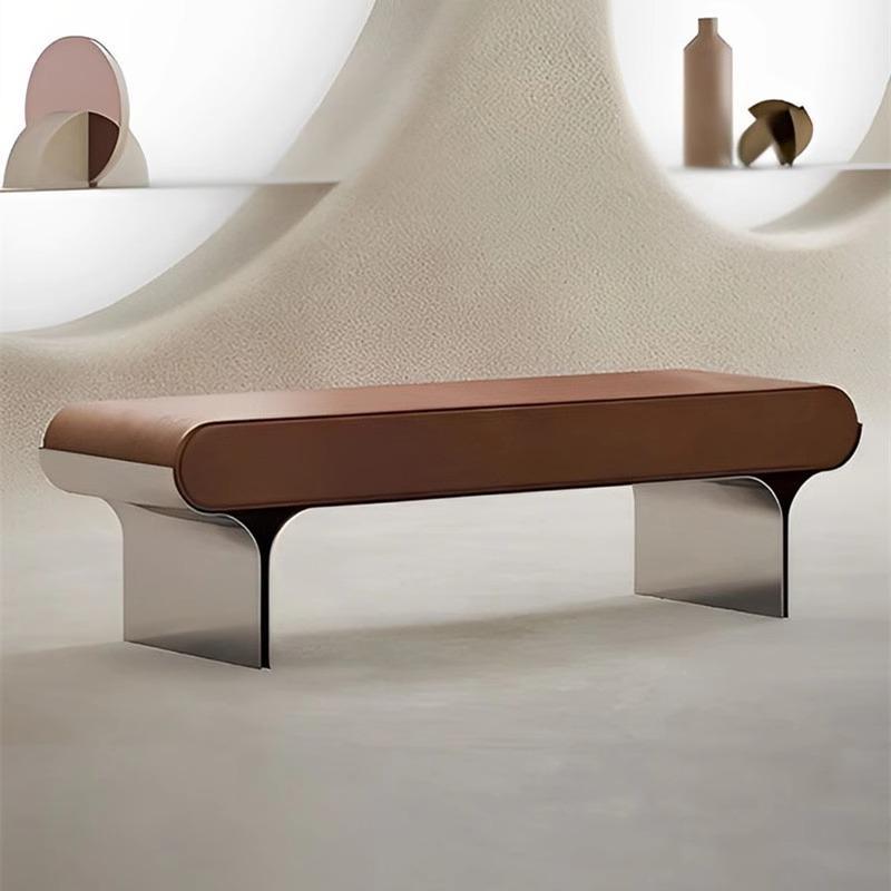 意式极简床尾凳现代卧室家用床边不锈钢长条凳轻奢入户玄关换鞋凳