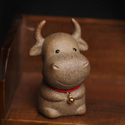 陶沙可爱牛茶宠物牛年生肖小饰品茶具陶瓷纸镇实心生肖茶具家