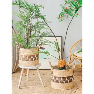 北欧风藤编编织花篮草编花盆篮子田园绿植盆栽大套盆民宿装饰摆件