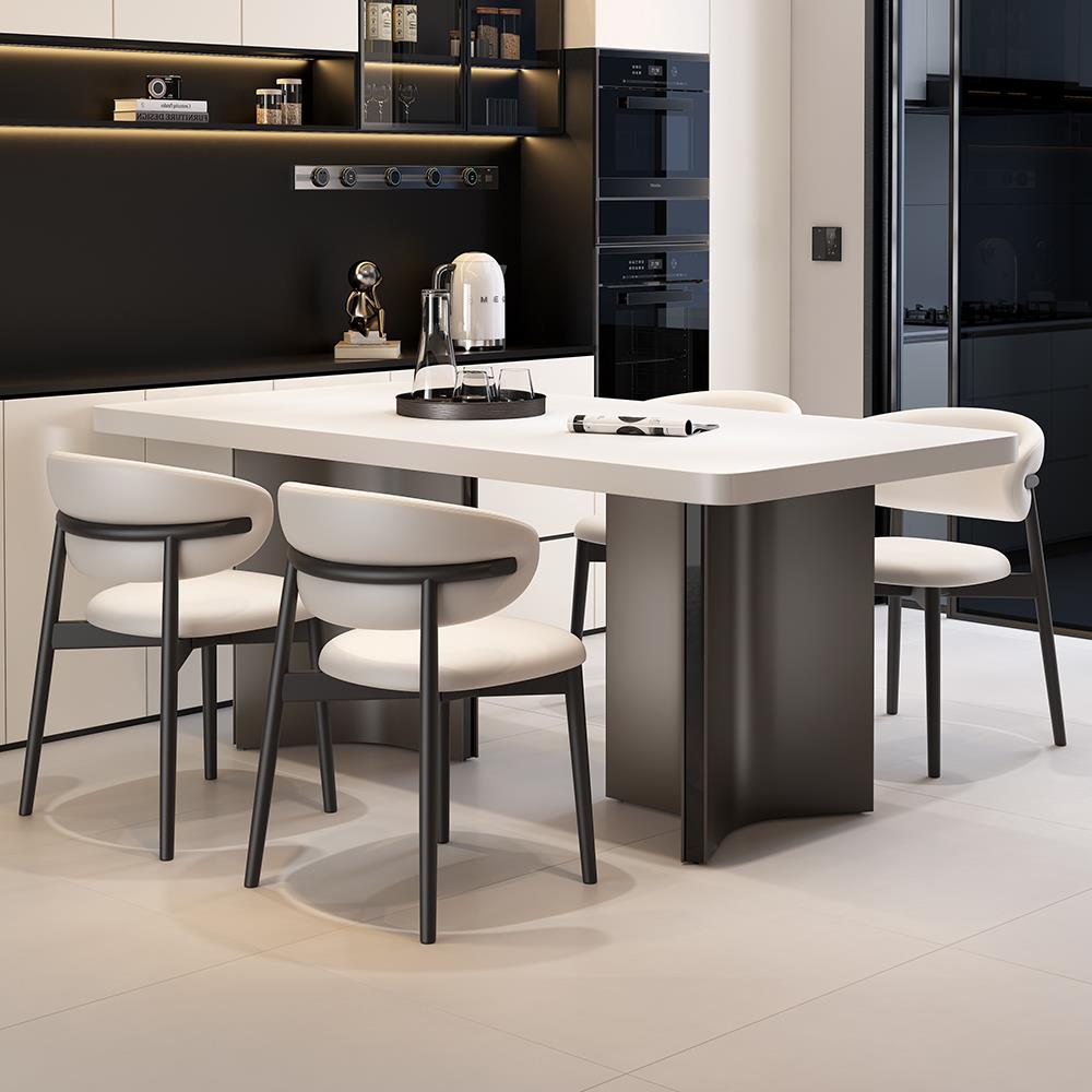 国补意式极简小户型长方形家用客厅现代简约岩板餐桌轻奢餐椅组合