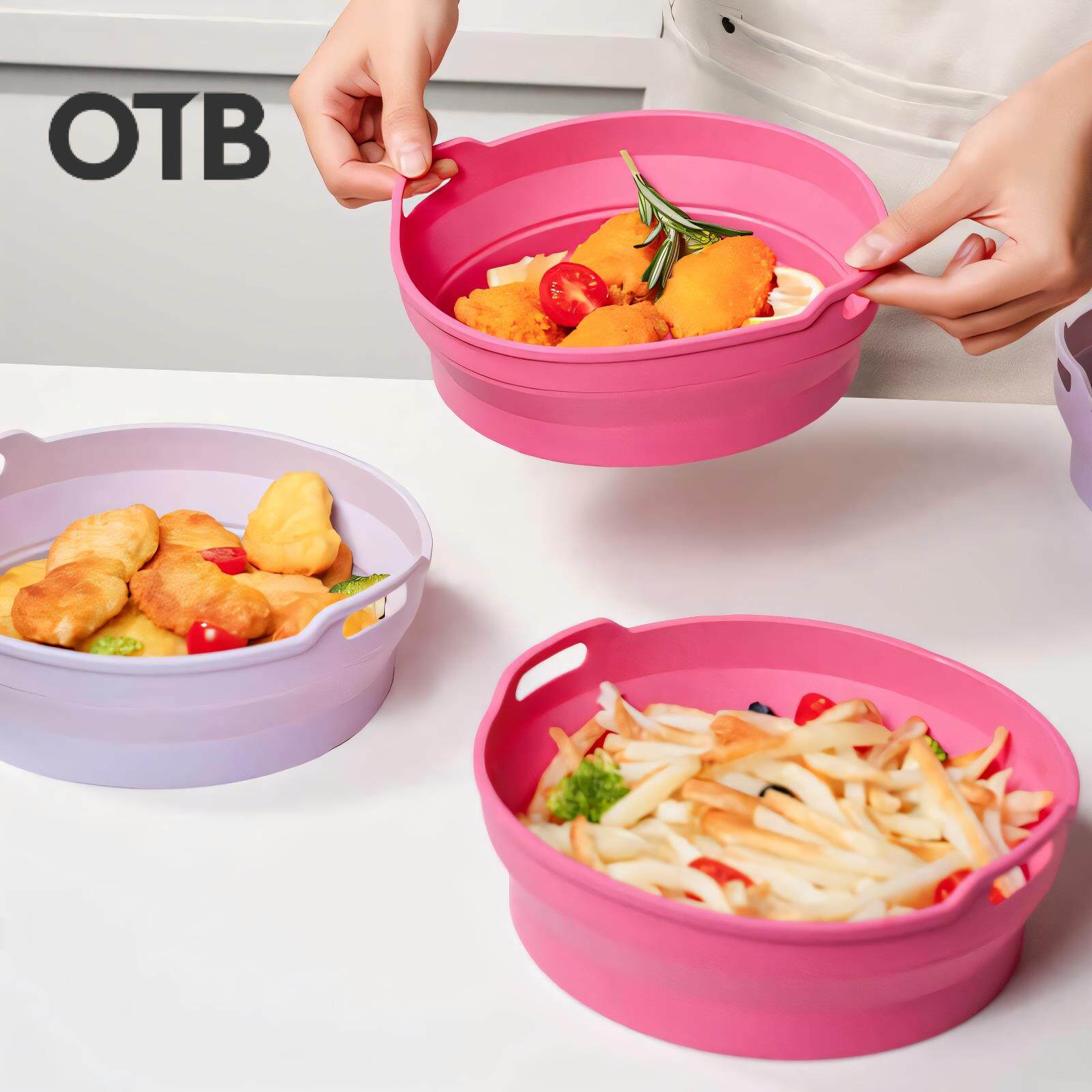 otb空气炸锅专用烤盘食品级硅胶耐高温蒸盘烤箱烘培蛋糕模具托盘