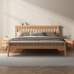 温莎实木床1米5双人床主卧大床1.8m橡胶木原木风排骨架床架单人床