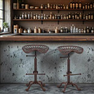 覆古工业风格鞍形铸铁吧台椅咖啡厅B&B创意餐椅可以举起高吧台凳