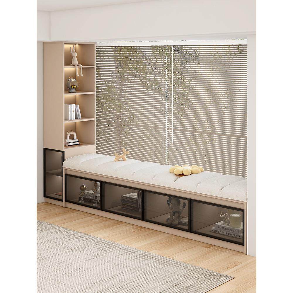 实木凸窗柜大容量储物柜垫可坐柜书架储物柜玻璃门阳台柜,住宅家具,飘窗柜,淘宝优惠券,粉丝福利购,淘宝优惠卷