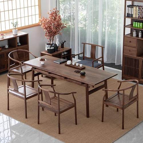新中式北美黑胡桃茶桌椅组合宋代美学泡茶台办公茶室家用实木家具
