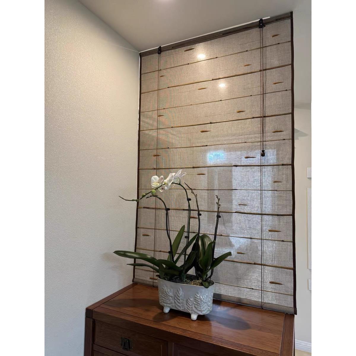 风水帘可升降卷帘阳台客厅玄关屏风装饰软隔断门帘麻布艺遮挡挂帘