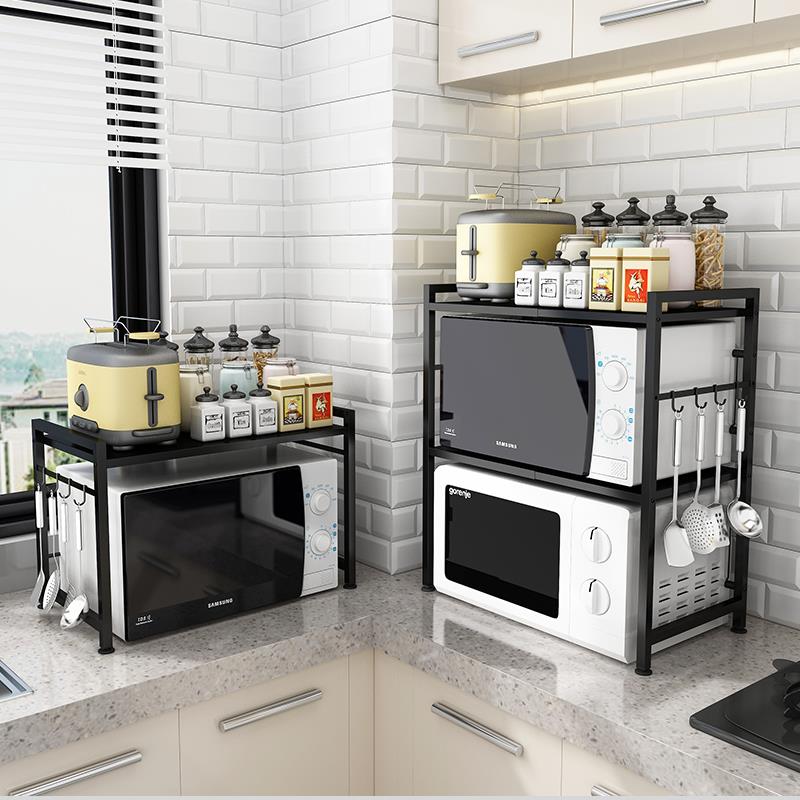 伸缩厨房置物架微波炉架子烤箱架家用落地2层电饭锅储物收纳双层