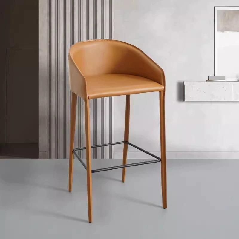 马鞍皮吧椅轻奢高级感家用高脚凳岛台椅咖啡厅酒吧椅靠背吧台凳子