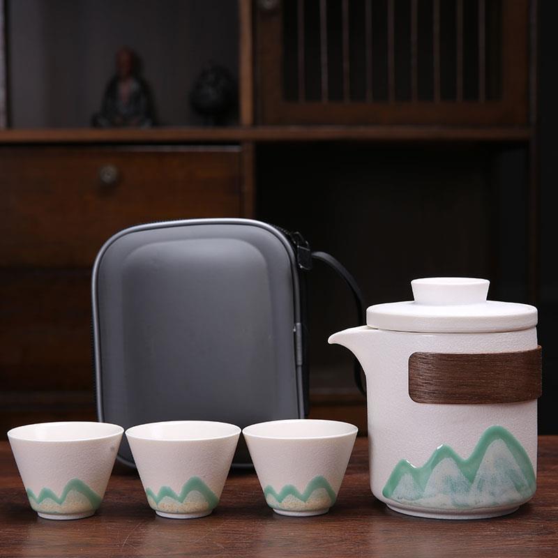 黑陶旅行茶具淘宝快客杯一壶三杯带过滤户外便携包家用办公泡茶壶