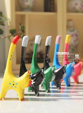 木制小猫摆件手绘动物模型巴厘岛木雕风格书柜办公桌面装饰工艺品