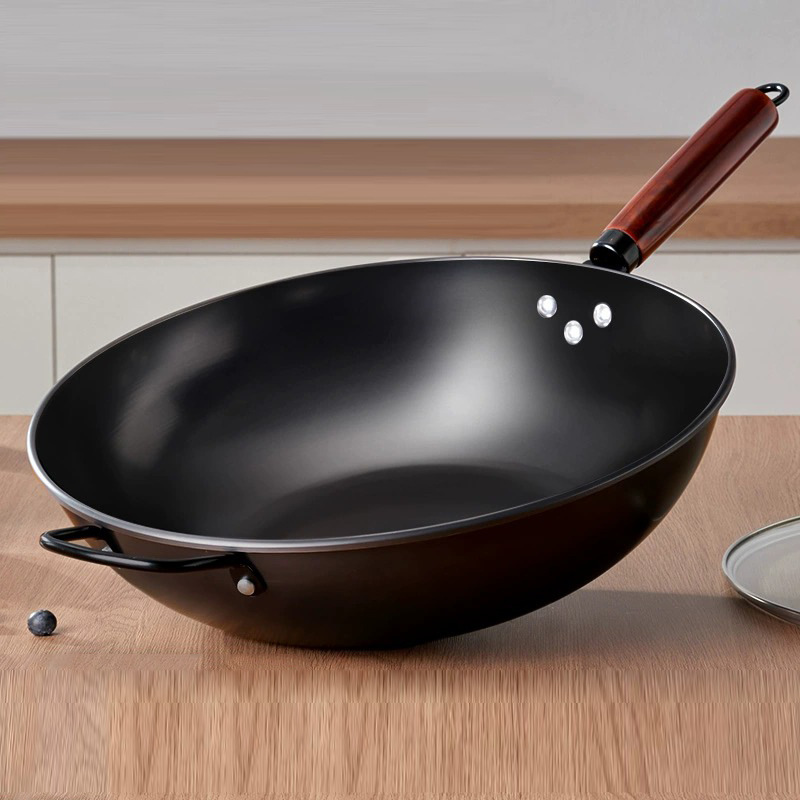 大铁锅炒锅家用炒菜锅无涂层不粘锅老式平底锅燃煤气灶电磁炉专用