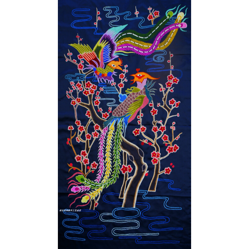 鸾凤鸣和凤凰衣服布料纯手工刺绣老绣片京绣老绣片打籽绣手工绣品