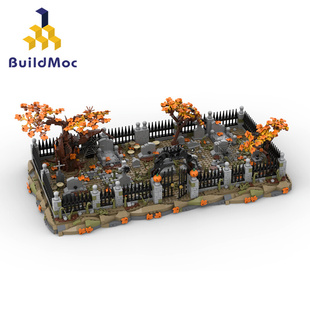 积木玩具恐怖游戏闹鬼 BuildMOC拼装 墓地公墓坟墓场景建筑模型