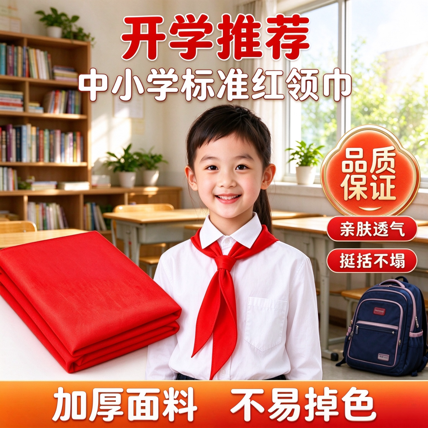 中小学生加厚不掉色红领巾