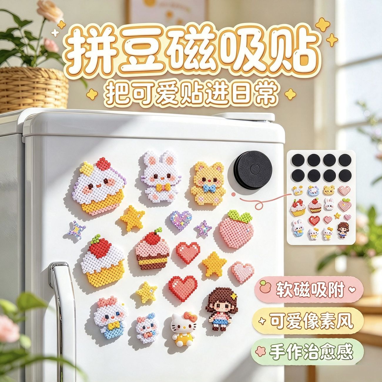 拼豆圆形背胶强力磁片冰箱贴