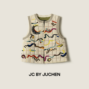 重磅苏绣彩线绗格民族风刺绣羽绒棉马夹外套 FW106006-194