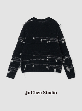 秋冬款抽象毛须绵羊毛羊绒混纺慵懒廓形针织衫毛衣JY2401008-995