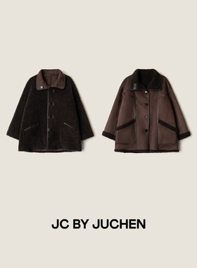 “暮光骑士”生巧泰迪机车款冬季羊羔毛廓形中长外套FW116006-103