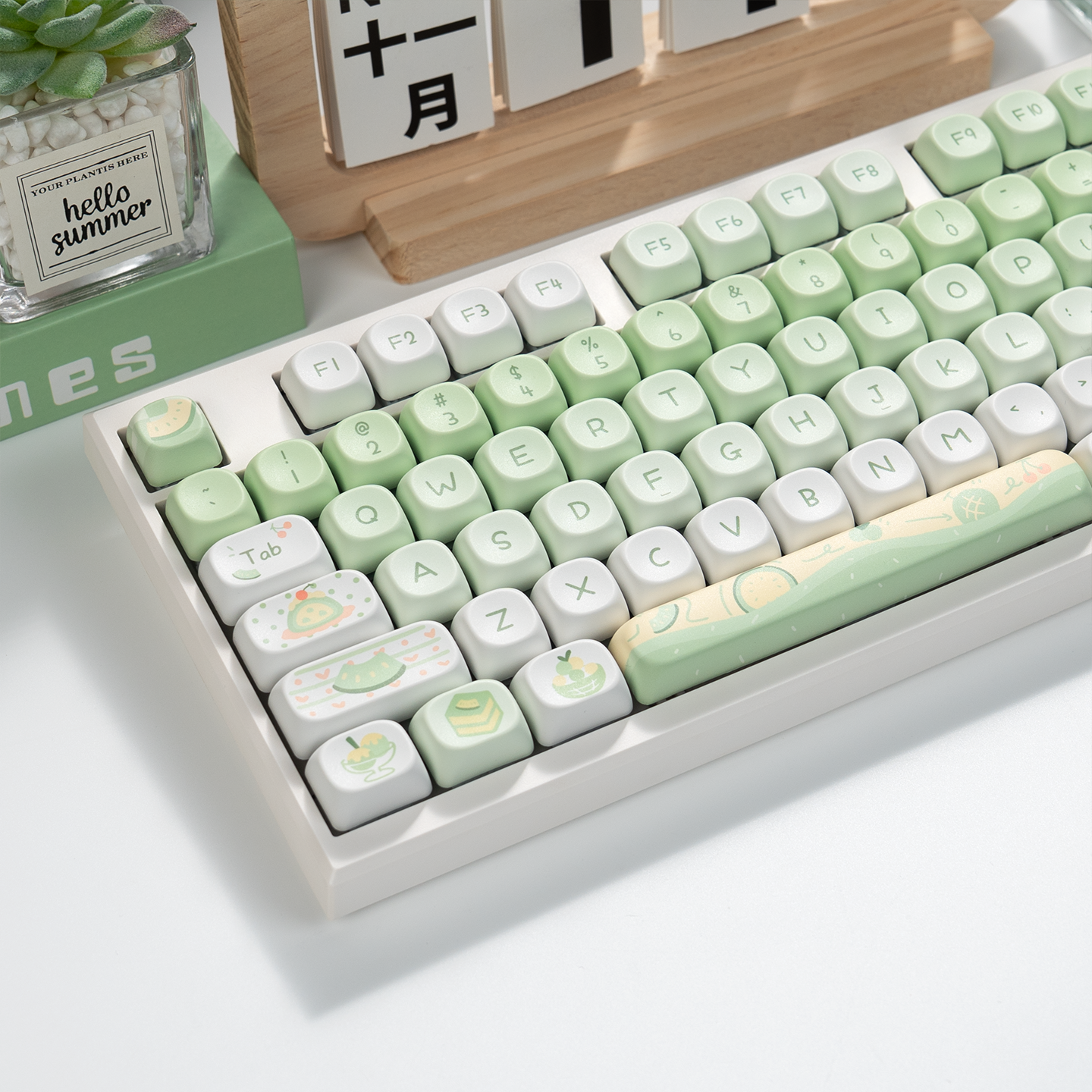 moa蜜瓜冰激凌主题键帽绿色pbt适配机械键盘68 75 87 98 100 108