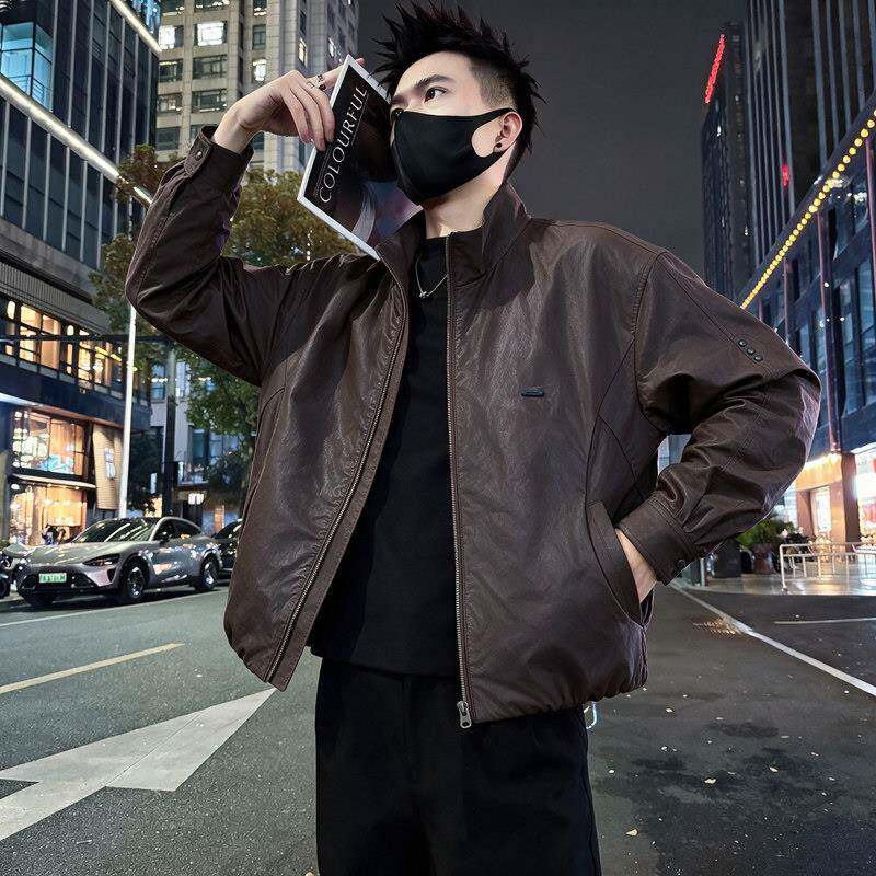 高级感新男立领pJQ309181u涂层套外春秋季解构皮衣男装上衣款潮流