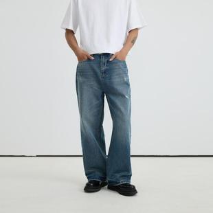 VMCL闪电破洞 日系复古水洗宽松直筒牛仔长裤男潮24AW vermicell