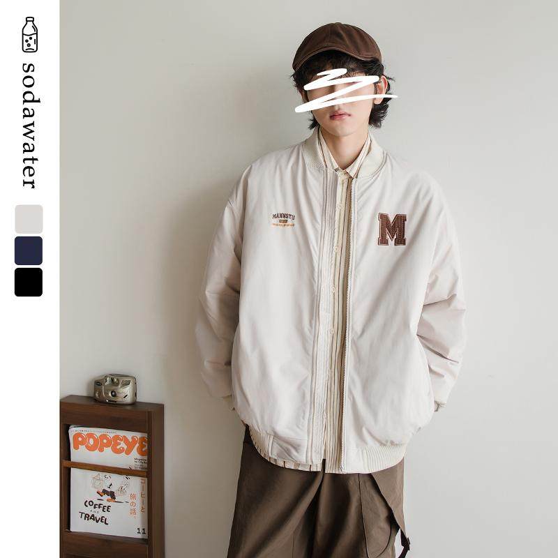 苏打汽水工作室秋冬时尚刺绣棒球领棉服青春男女同款加厚保暖棉衣