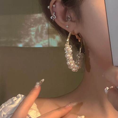 法式珍珠水晶耳环名媛风