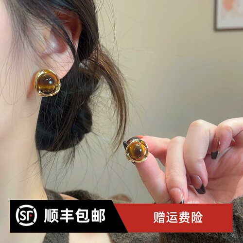 虎眼石耳环百搭精致耳环