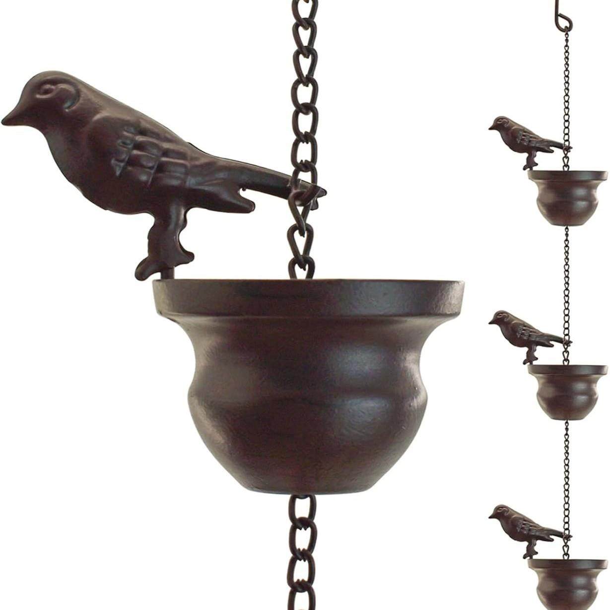 跨境铁艺装饰小鸟雨链排水链金属别墅鸟杯雨水链鸟风铃工艺铁制,橡塑材料及制品,亚克力管/有机玻璃管,淘宝优惠券,粉丝福利购,淘宝优惠卷